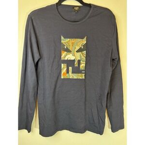 FENDI Dark Navy Graphic Embroidered Long Sleeved Knit Blouse Size L